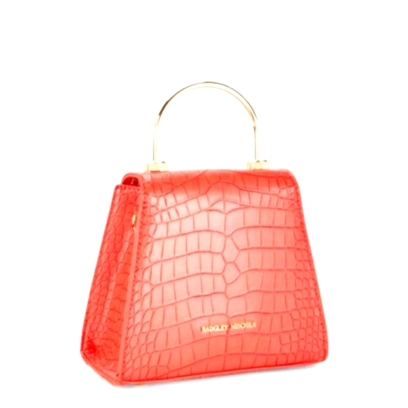 BADGLEY MISCHKA  Trapezoid Matte Croco Flap Over Crossbody bag, orange,NWT - Picture 15 of 17